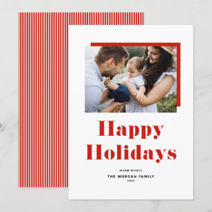 Red Festive Bold Typography Happy Holidays Photo Holiday Card
