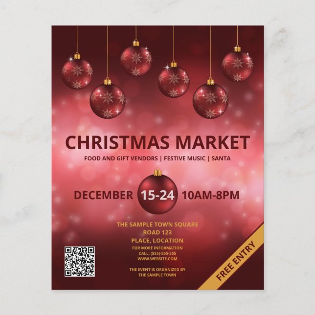 Red Festive Christmas Baubles - Christmas Market Flyer (Front)