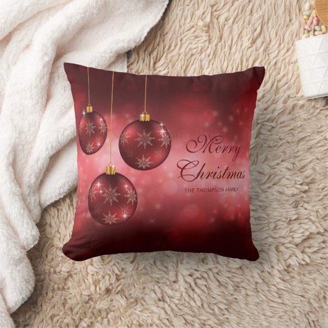 Red Festive Christmas Baubles With Custom Text Cushion (Blanket)