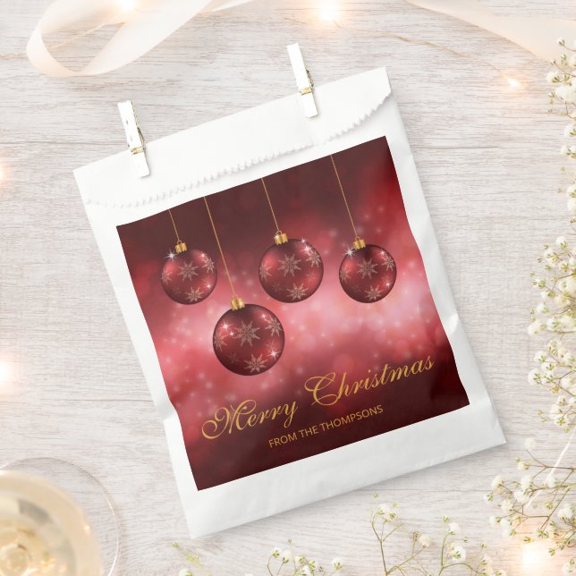 Red Festive Christmas Baubles With Custom Text Favour Bags (Clipped)