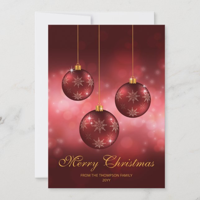 Red Festive Christmas Baubles With Custom Text Holiday Card (Front)