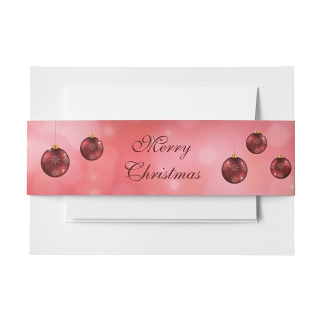Red Festive Christmas Baubles With Custom Text Invitation Belly Band (Front Example)