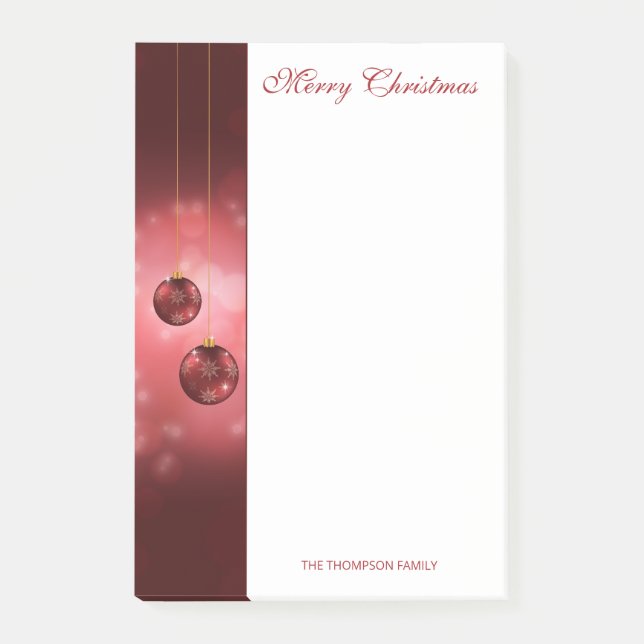 Red Festive Christmas Baubles With Custom Text Post-it Notes (Front)