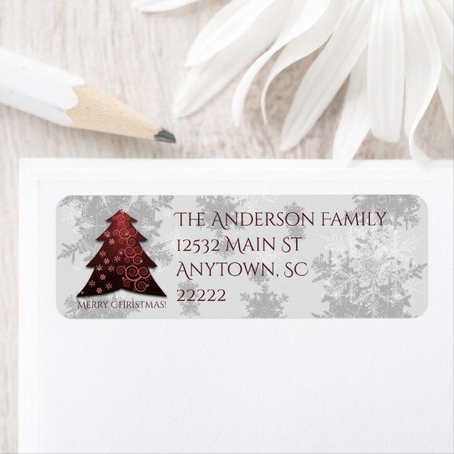 Red Festive Christmas Tree Address Labels (Insitu)