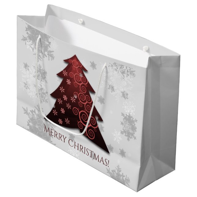 Red Festive Christmas Tree Gift Bag (Front Angled)