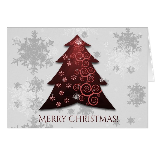 Red Festive Christmas Tree Greeting Card (Front Horizontal)