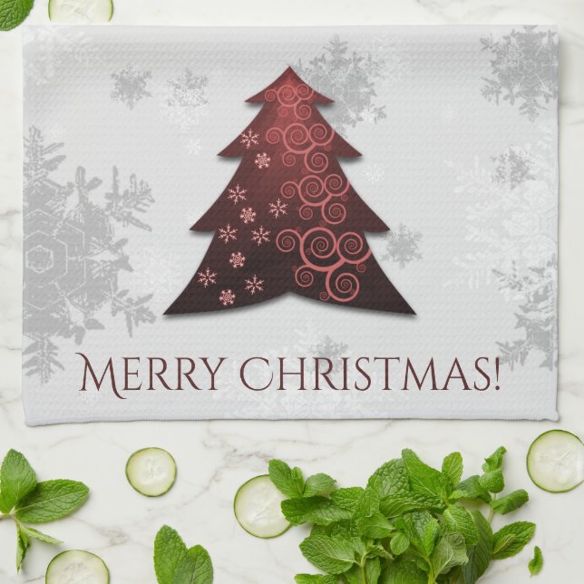 Red Festive Christmas Tree Kitchen Towel (Folded)