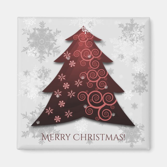 Red Festive Christmas Tree Magnet (Front)