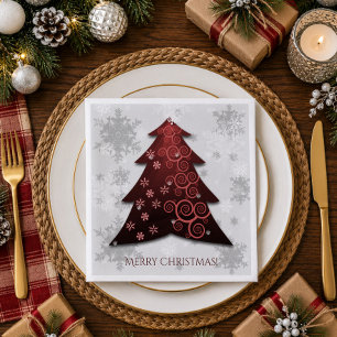 Red Festive Christmas Tree Paper Napkin