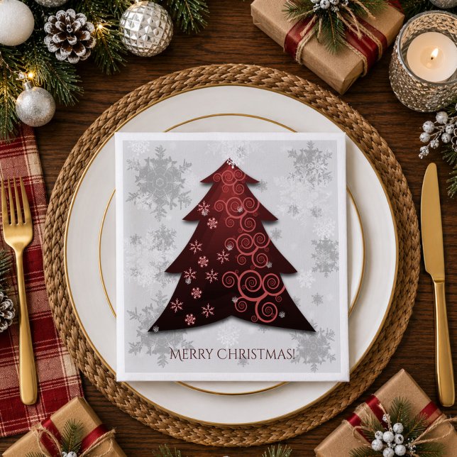 Red Festive Christmas Tree Paper Napkin (Red Festive Christmas Tree Paper Napkins)