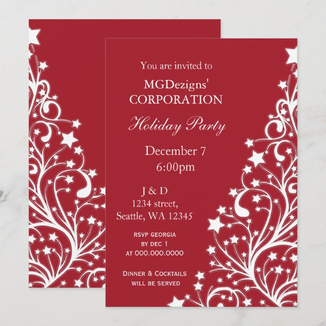 red festive Corporate holiday party Invites (Front/Back)