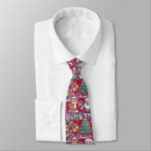 Red Festive Cute Pattern Christmas Santa Claus Tie