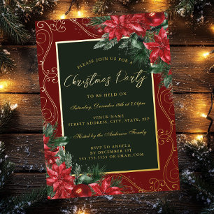 Red Festive Floral Green Frame Christmas Party