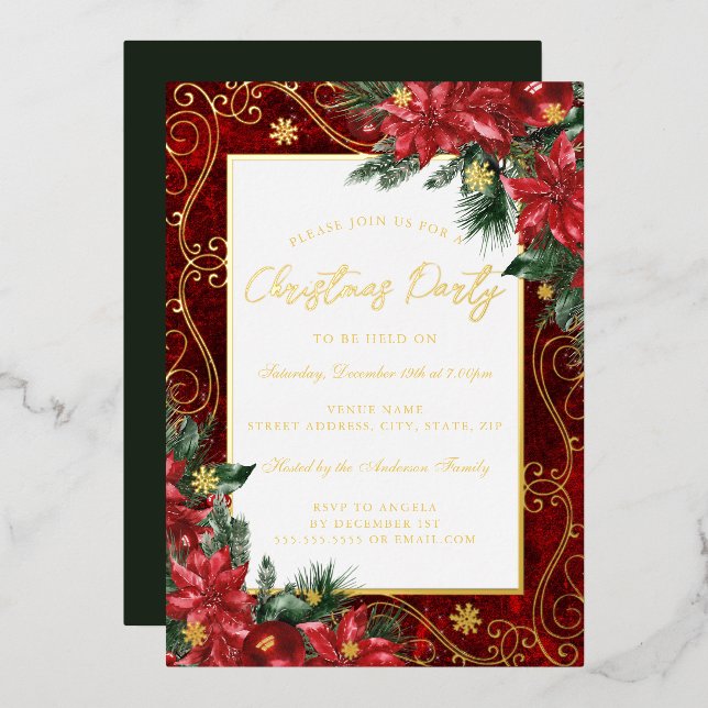 Red Festive Flower Frame Christmas Party (Front/Back)