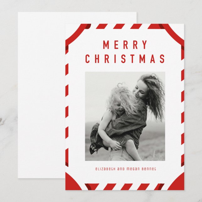 Red Festive Frame Merry Christmas Photo Holiday Card (Front/Back)