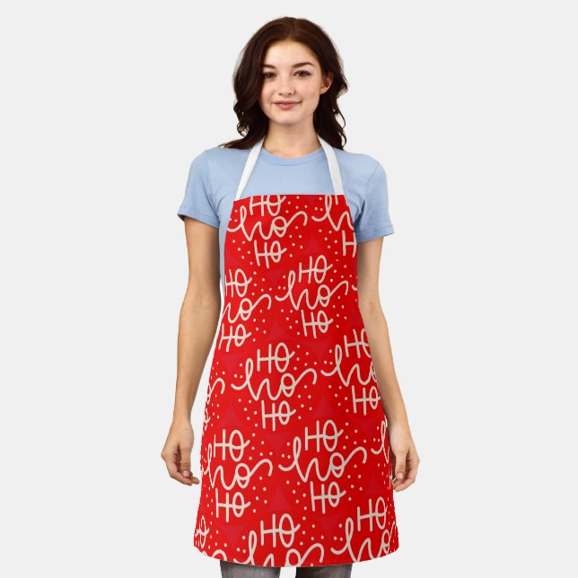 Red Festive Ho Ho Ho Christmas Holiday  Apron (Worn)