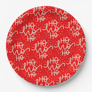 Red Festive Ho Ho Ho Christmas Holiday Paper Plate
