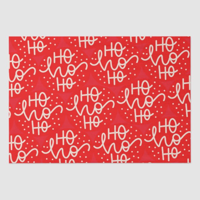 Red Festive Ho Ho Ho Christmas Holiday Wrapping Pa Tissue Paper (Front)