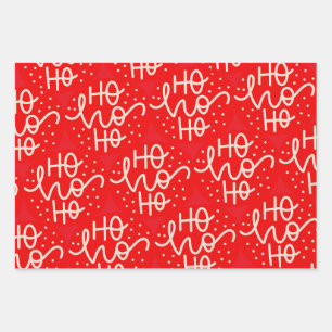 Red Festive Ho Ho Ho Christmas Holiday Wrapping Paper Sheet