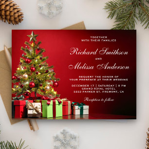 Red Festive Holiday Christmas Tree Wedding Invitation