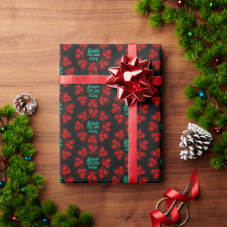 Red Festive Jingle Bells on Black Wrapping Paper