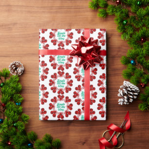 Red Festive Jingle Bells on White Wrapping Paper