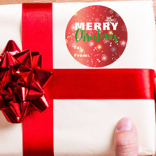 Red Festive Lights Bokeh Snowflake Merry Christmas Classic Round Sticker