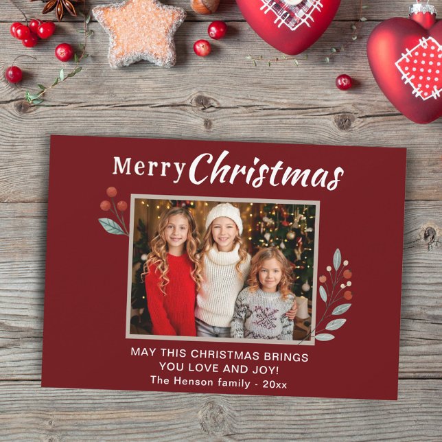 Red Festive Merry Christmas Family Photo   Holiday Card (Creator Uploaded)