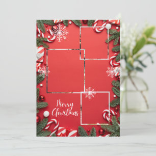 Red Festive Merry Christmas Holiday Photo Collage Invitation