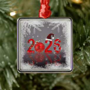Red Festive Merry Christmas New Year 2026 Metal Tree Decoration