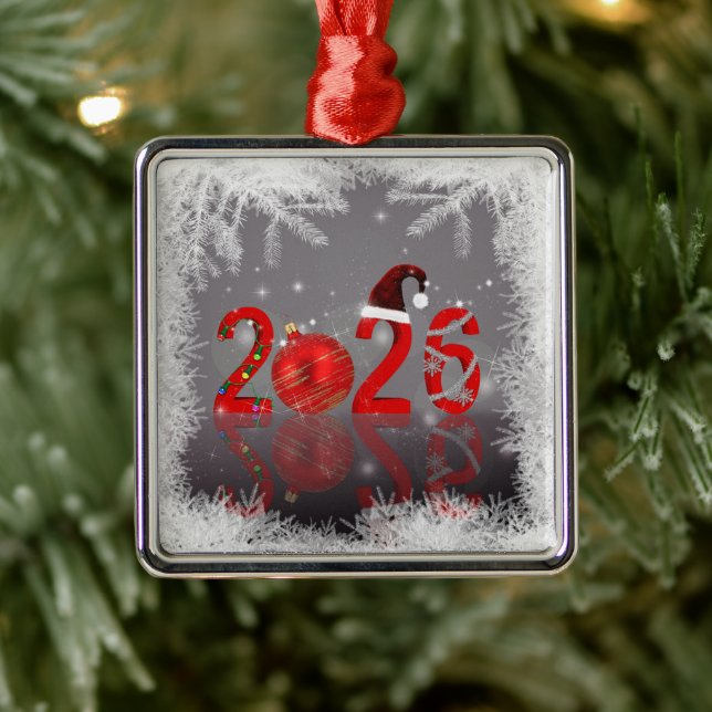 Red Festive Merry Christmas New Year 2026 Metal Tree Decoration (Tree)