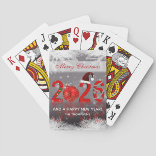 Red Festive Merry Christmas New Year 2026 Playing Cards