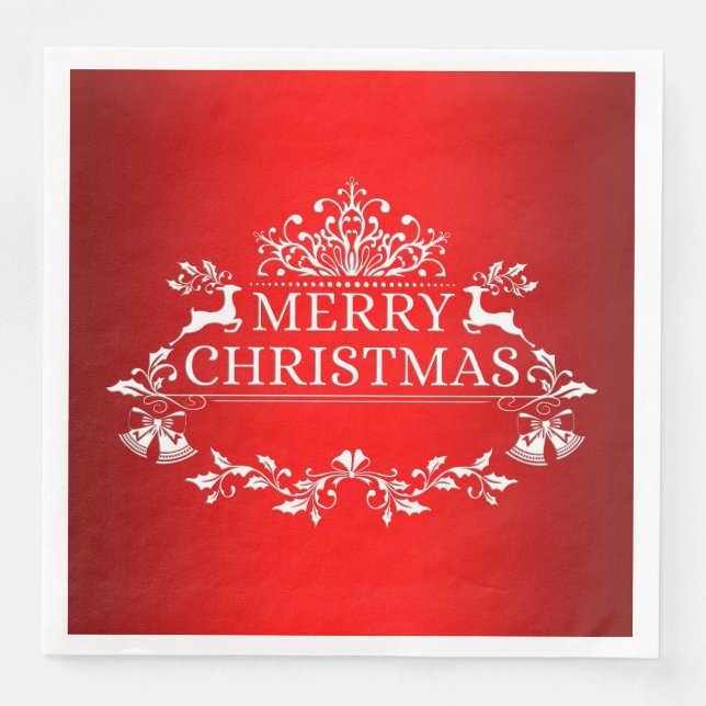 Red Festive Merry Christmas Paper Napkin (Front)