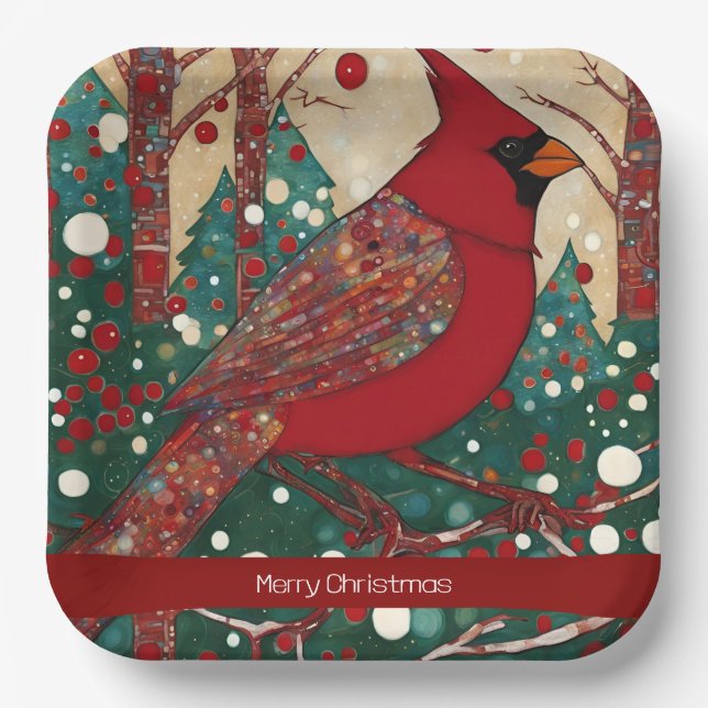 Red Festive Merry Christmas Paper Plate (Front)