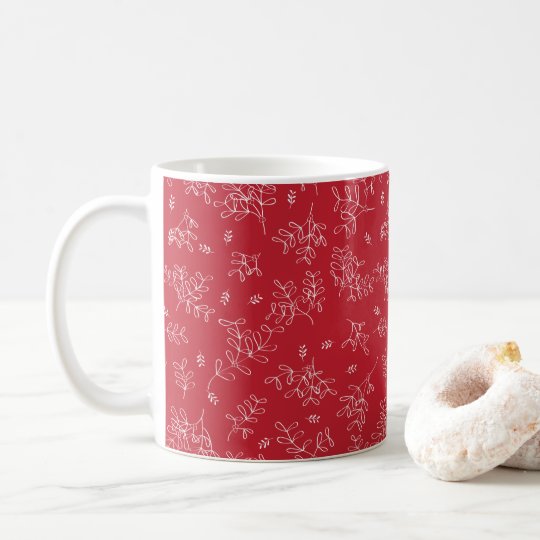 Red Festive Mistletoe Pattern Mug