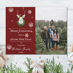 Red Festive Reindeer Holiday Photo Card