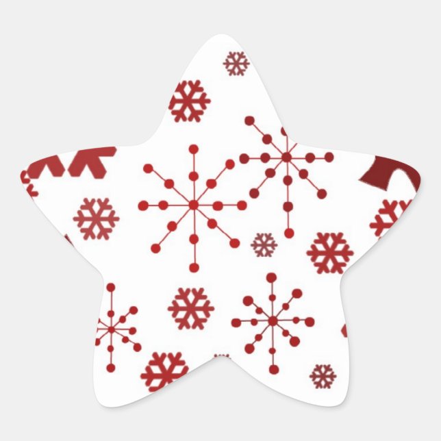 Red Festive Snowflakes Star Sticker (Front)