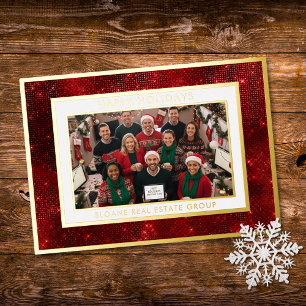 Red Festive Sparkle Happy Holidays Photo Foil Holiday Card