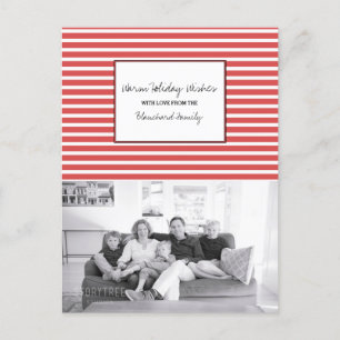 Red Festive Stripes Holiday Photo Postcard