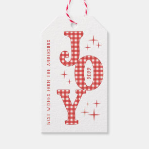 Red Festive Tartan New Year Gift Tags