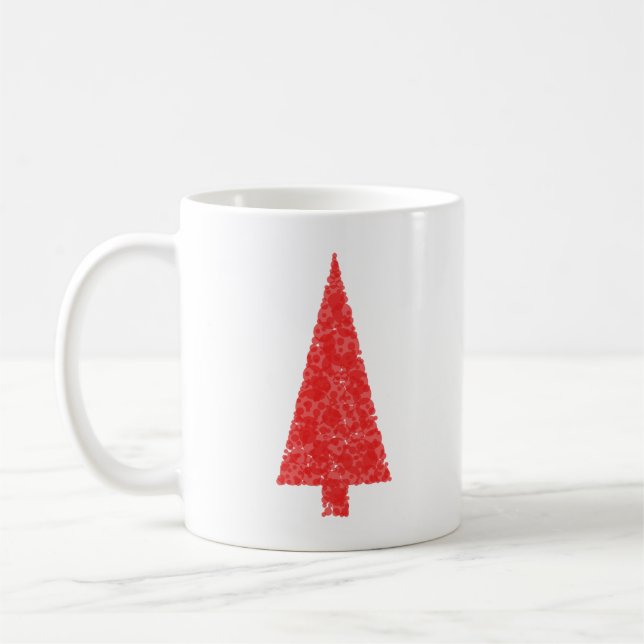 Red Festive Tree. Red and White. Christmas. Coffee Mug (Left)