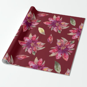 Red Festive Watercolor Poinsettias Wrapping Paper