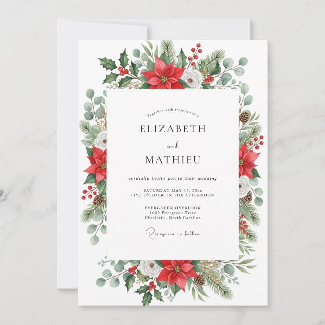 Red Festive Winter Wedding Invitation (Front)