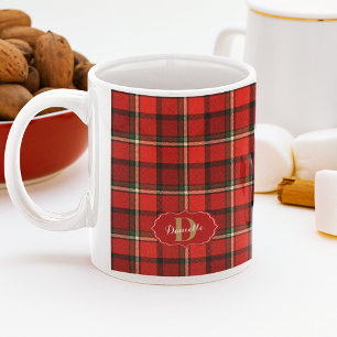 Red Festive Xmas Monogram Plaid Christmas Coffee Mug
