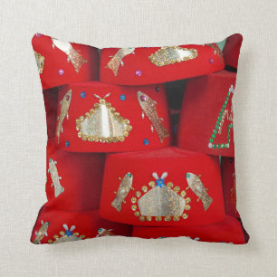 Red Fez Hats At Market Cushion