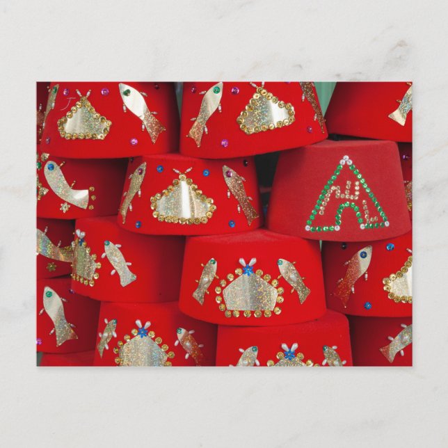 Red Fez Hats At Market Postcard (Front)