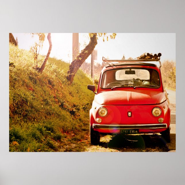 Red Fiat 500, Cinquecento, in Italy Poster (Front)