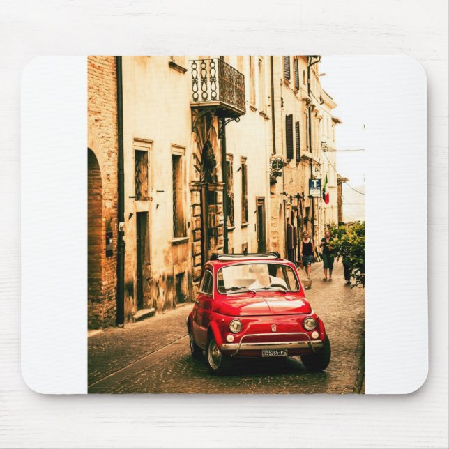 Red Fiat 500, Cinquecento, in Umbria, Italy Mouse Mat (Front)