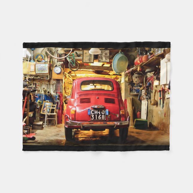 Red Fiat 500, Italy, Fleece Blanket vintage car (Front (Horizontal))