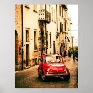 Red Fiat 500 Poster, vintage cinquecento, Italy Poster